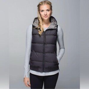 Lululemon Reversible Puffer Vest with Hood Dark Gray/Plaid Size 8